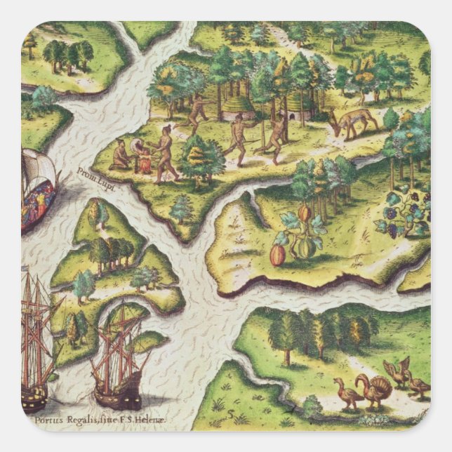 The French Arrive at Port Royal Square Sticker (Front)