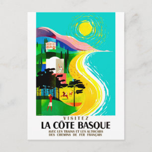 The French Basque coast, vintage travel Postcard
