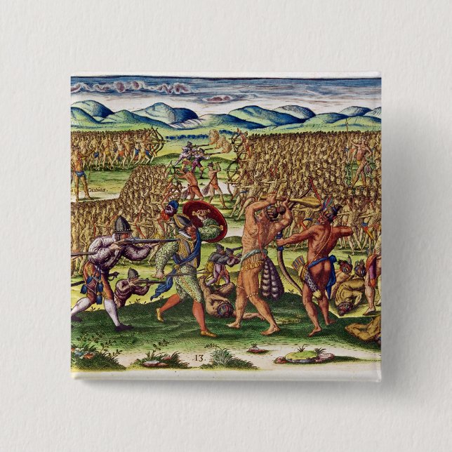 The French Help the Indians in Battle 2 Inch Square Button (Front)
