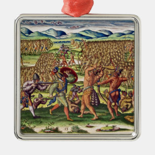 The French Help the Indians in Battle Metal Ornament