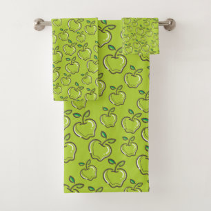 The Fresh Look of Green Apples Orchard Fruit Bath Towel Set