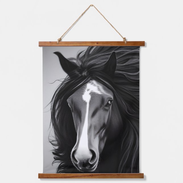 The Friesian Black & White Digital Portrait   Hanging Tapestry (Front)