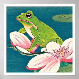 The Frog among the lilies of the pond. Poster