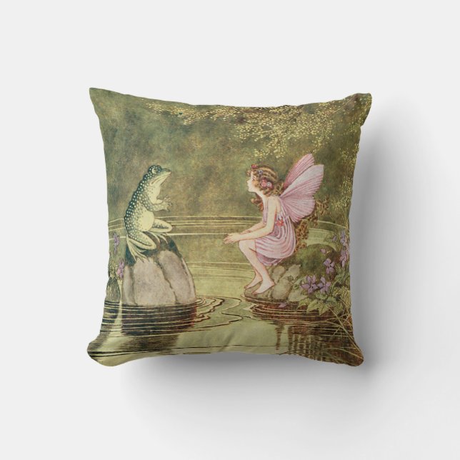 The Frog and the Fairy Throw Pillow (Front)
