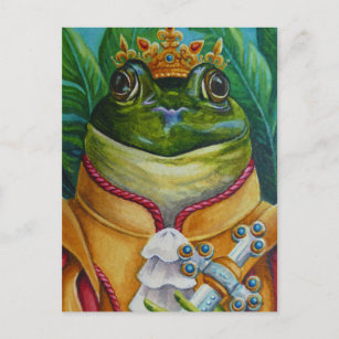 The Frog Prince with Crown & Sword Watercolor Art Postcard