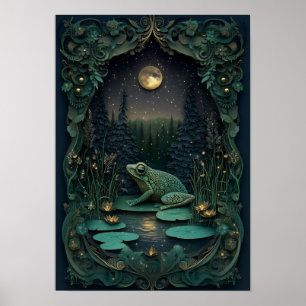 The Frog Summer Night Forest Art Poster