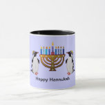 The Frozen Chosen Hannukah Mugs<br><div class="desc">Graphic illustration of penguins enjoying the Hannukah menorah lights.  Enjoy each night of the holiday with this unique gift.  Original artwork by Magins Creations.</div>