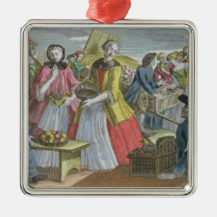 The Fruit Market (coloured engraving) Metal Ornament