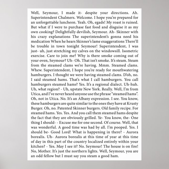 the full Steamed Hams transcript Poster (Front)