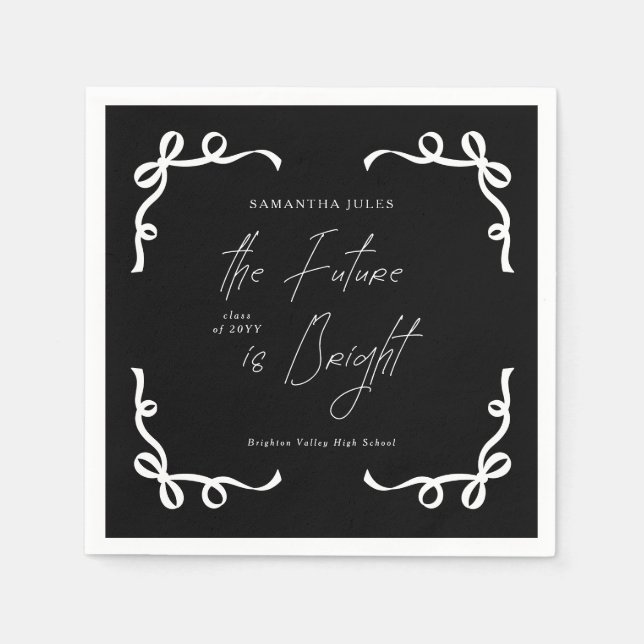 The Future is Bright Bow Script Graduation Party Napkin (Front)