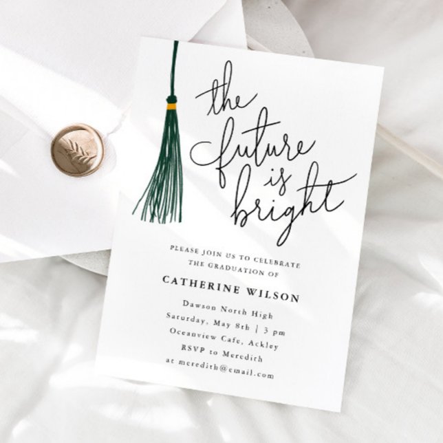 The Future Is Bright Dark Green Graduation Party Invitation (Creator Uploaded)