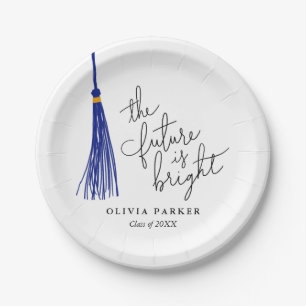The Future Is Bright Grad Party Blue Tassel Paper Plate
