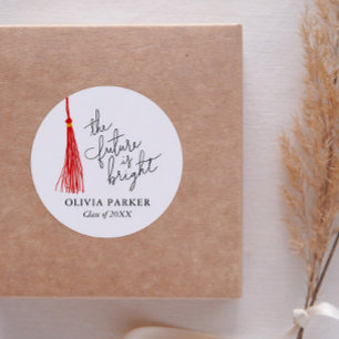 The Future Is Bright Graduation Red Tassel Classic Round Sticker