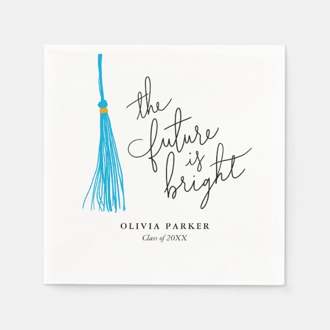 The Future is Bright Graduation Sky Blue Tassel Napkin (Front)