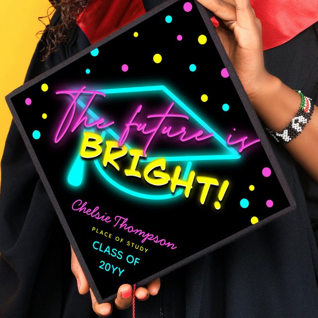 The Future is Bright Neon Graduate Graduation Cap Topper (Creator Uploaded)