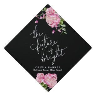 The Future Is Bright Pink Floral Graduation Cap Topper