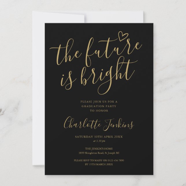 The Future Is Bright Script Heart Graduation Party Invitation (Front)