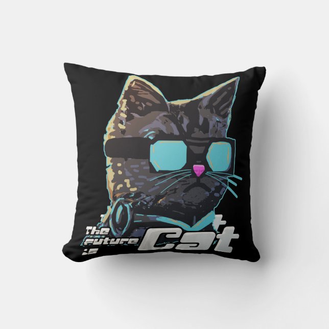 The Future is Cat Throw Pillow (Front)