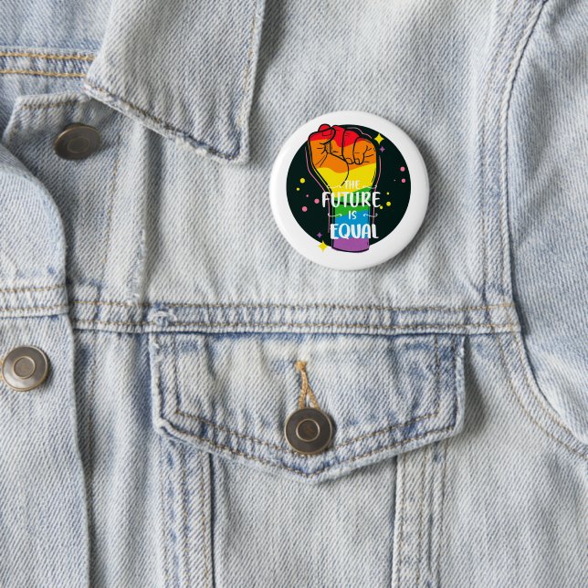The Future Is Equal Raised Fist 2 Inch Round Button (In Situ)