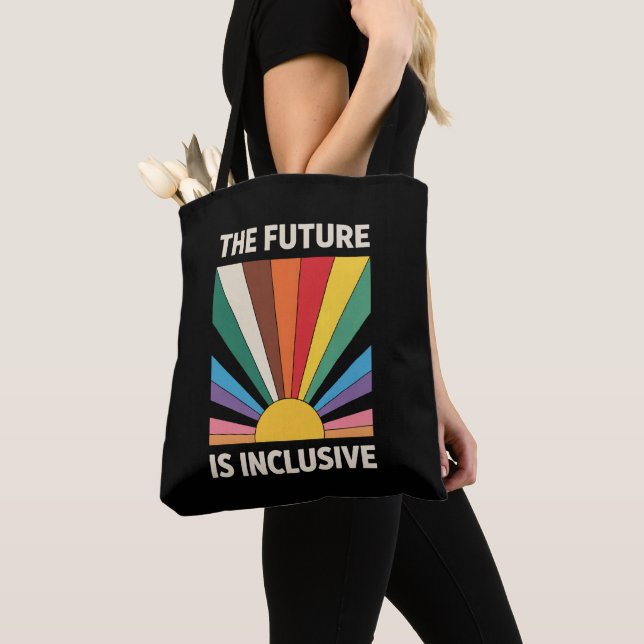 The Future Is Inclusive LGBTQ Pride Ally Rainbow Tote Bag (Close Up)
