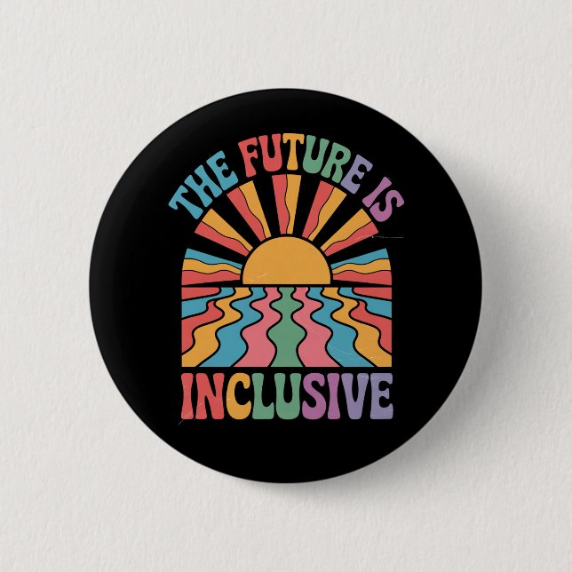 The Future Is Inclusive LGBTQ Rainbow Pride Retro 2 Inch Round Button (Front)