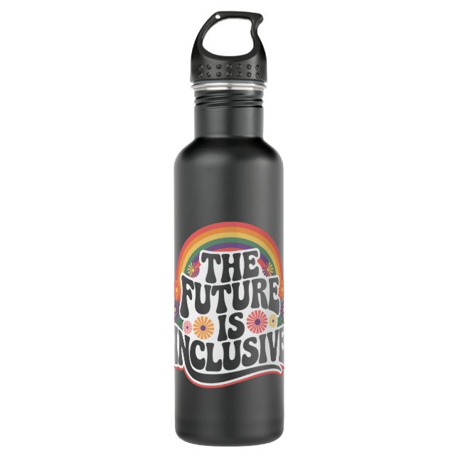 The Future is Inclusive Rainbow LGBTQ Flag Gay  710 Ml Water Bottle (Front)