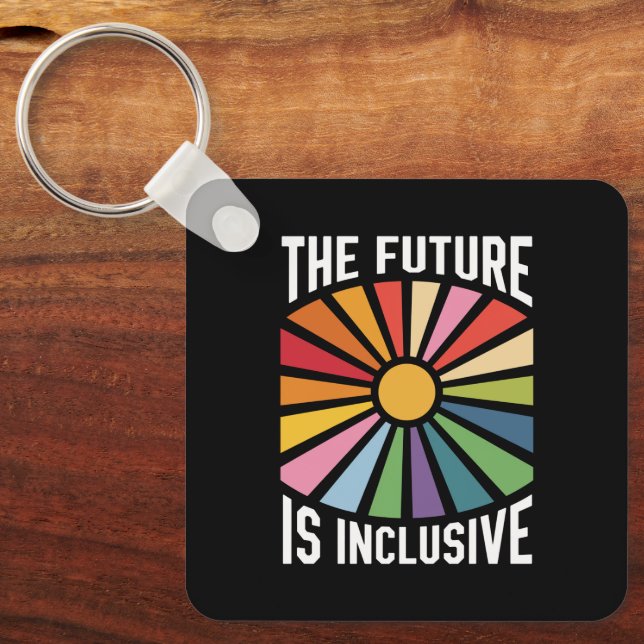 The Future is Inclusive Rainbow Pride Trans Rights Keychain (Front)