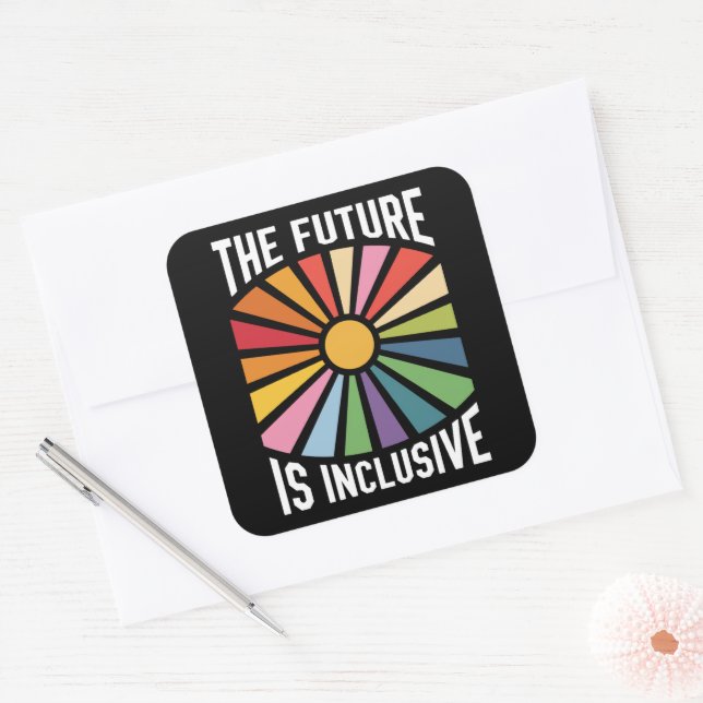 The Future is Inclusive Rainbow Pride Trans Rights Square Sticker (Envelope)