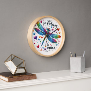 The Future Is Mind - Rainbow Dragonfly Art Clock