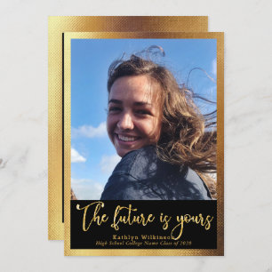 The Future is Yours Gold Script 4 Photo Graduation Announcement