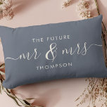 The Future Mr and Mrs Elegant Script Dusty Blue Lumbar Pillow<br><div class="desc">Celebrate your love with this chic and romantic throw pillow featuring your future Mr & Mrs family name in charcoal vintage script calligraphy lettering. Choose your own background colour under customize further. This would make the perfect gift for a bridal shower, engagement, or Valentine's Day. The dusty blue and ivory...</div>