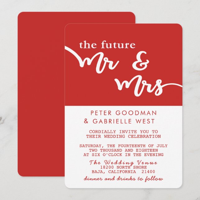 The Future Mr and Mrs Wedding Invitation (Red) (Front/Back)
