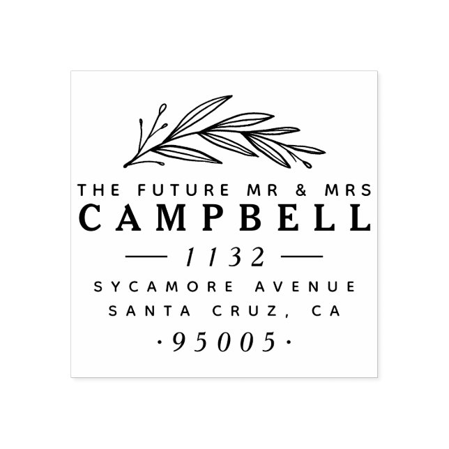 The Future Mr & Mrs | Delicate Branch Address Rubber Stamp (Imprint)