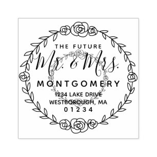 The Future Mr. & Mrs. Rose Vine Return Address Rubber Stamp