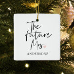 The Future Mrs and Your Name | Modern Beauty Gift Ceramic Ornament<br><div class="desc">Introducing "The Future Mrs and Your Name" Modern Beauty Gift Set from Zazzle Celebrate the joyous occasion of the future Mrs. with a modern beauty gift set from Zazzle that combines luxury, personalization, and style. This exclusive gift set is designed to make her feel truly special as she embarks on...</div>