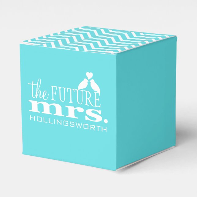 The Future Mrs. Aqua Blue Chevron Bridal Shower Favor Box (Front Side)