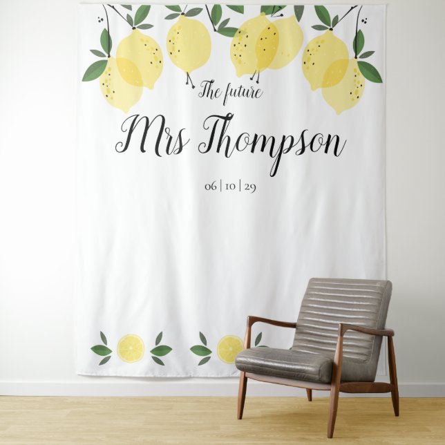 The Future Mrs Bridal Shower Lemons Photo Backdrop Tapestry (In Situ)
