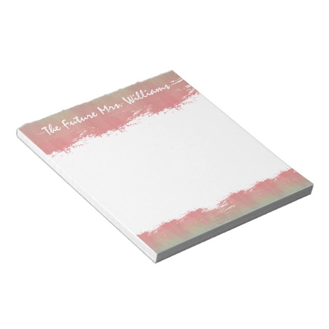 The Future Mrs. Bride Wedding Monogram Pink Green Notepad (Angled)