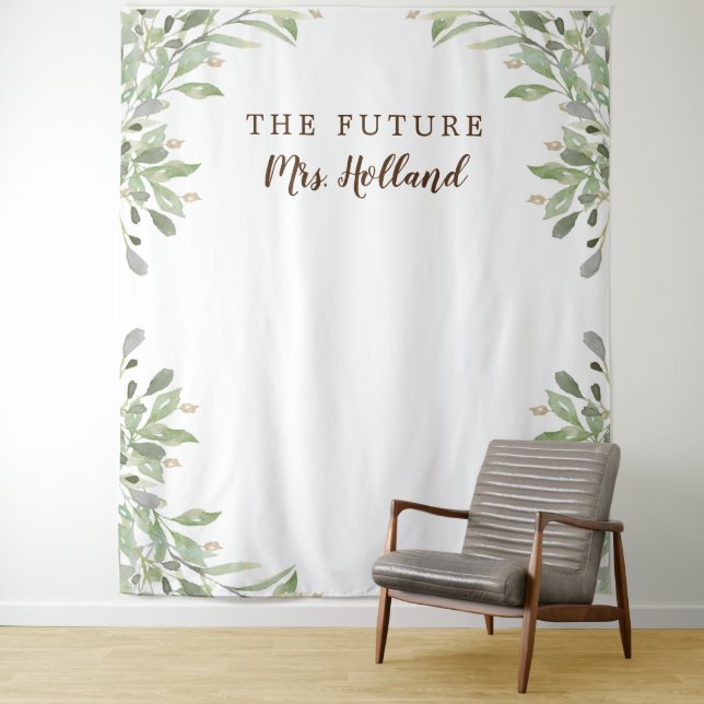 The Future Mrs Greenery Bridal Shower banner Tapestry (In Situ)