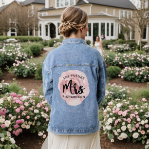 The Future Mrs. Name with pink Watercolor Flower Denim Jacket