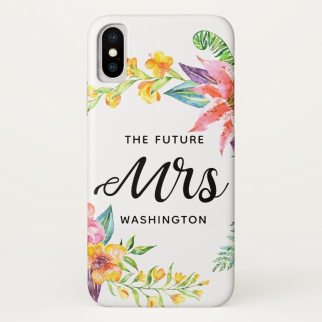 The Future Mrs Script Tropical Flowers Watercolor Case-Mate iPhone Case (Back)