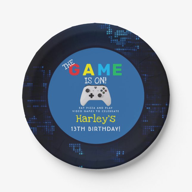 The Game Is On! Custom Photo Video Game Birthday Paper Plate (Front)