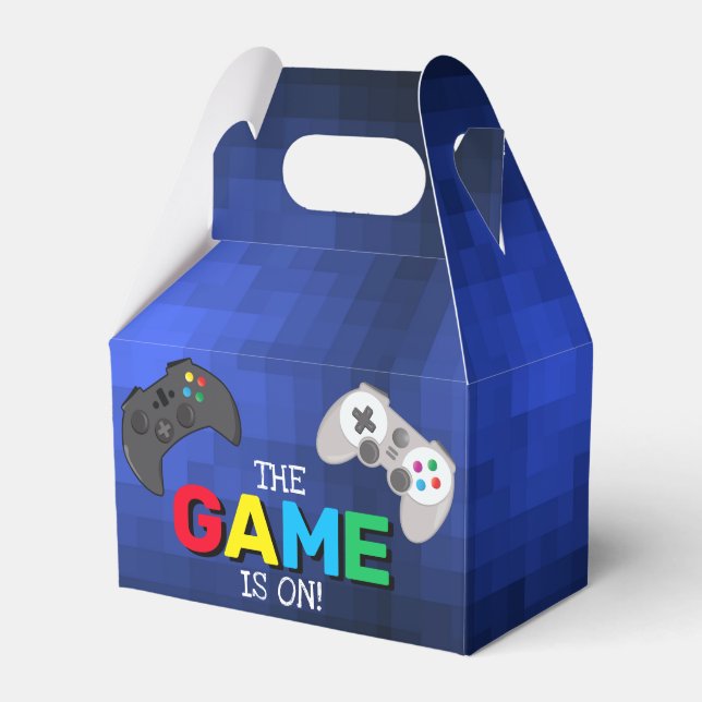 The Game Is On! | Video Game Birthday Thank You Favor Box (Front Side)