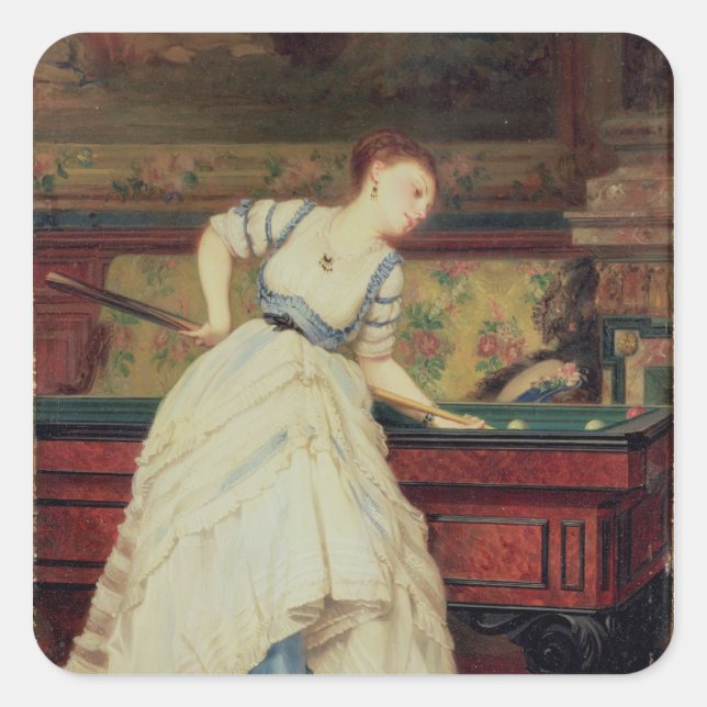 The Game of Billiards, 19th century Square Sticker (Front)