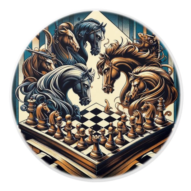 The game of knights – chess meets fantasy ceramic knob (Front)