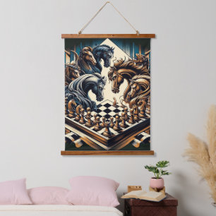 The game of knights – chess meets fantasy hanging tapestry