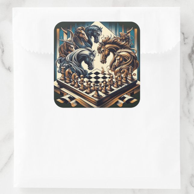 The game of knights – chess meets fantasy square sticker (Bag)