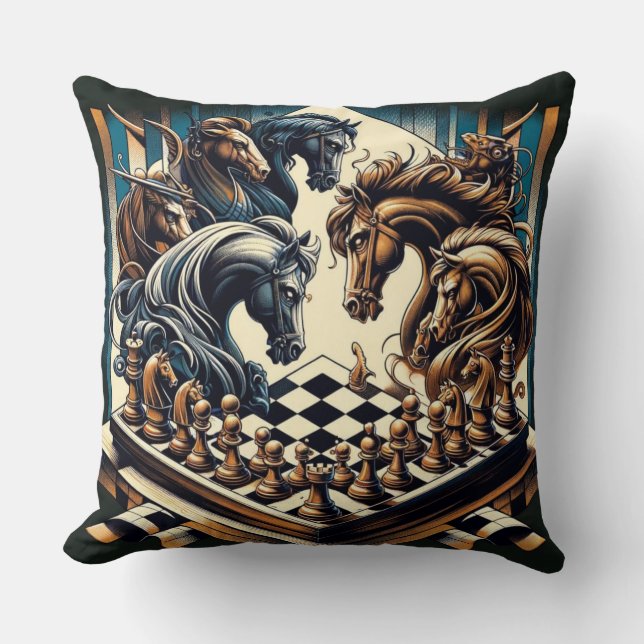 The game of knights – chess meets fantasy throw pillow (Front)