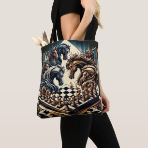 The game of knights – chess meets fantasy tote bag