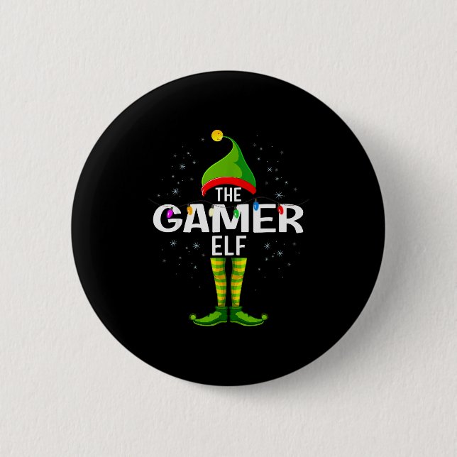 The Gamer Elf Christmas Group Family Pajama  2 Inch Round Button (Front)
